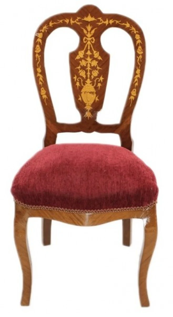 Baroque Luxury Dining Room Chair Bordeaux / Mahogany Inlaid - Antique Style - Furniture