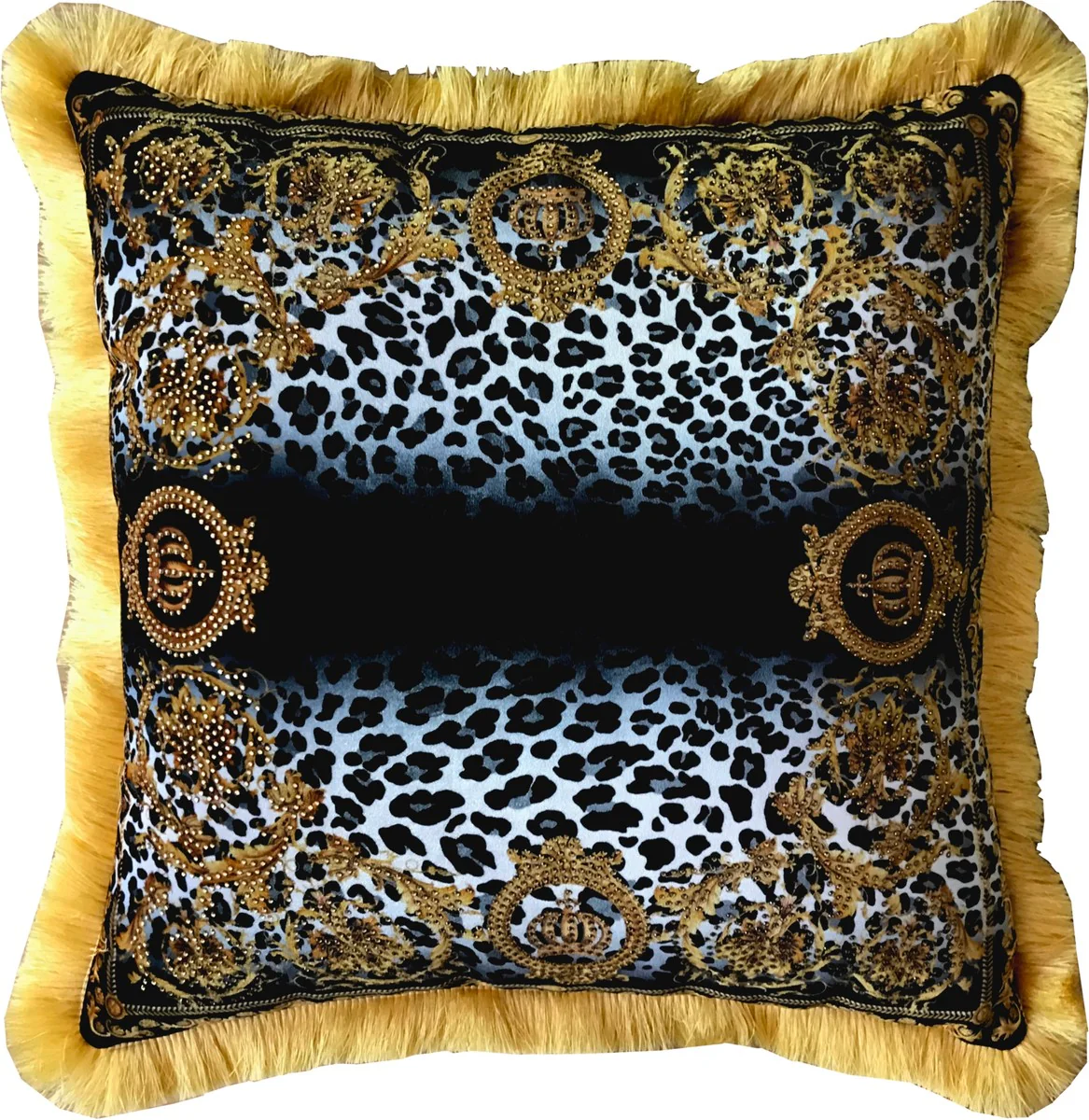 Harald Glööckler luxury cushion Pompöös by Kronen / Leopard / Gold - Finest velvet fabric - Glööckler decorative cushion with rhinestones