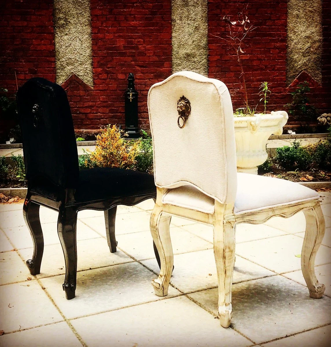 Luxury Baroque Dining Chair Castle Cream with Brass Lion Handle - Furniture Restaurant Hotel - Castle Furniture