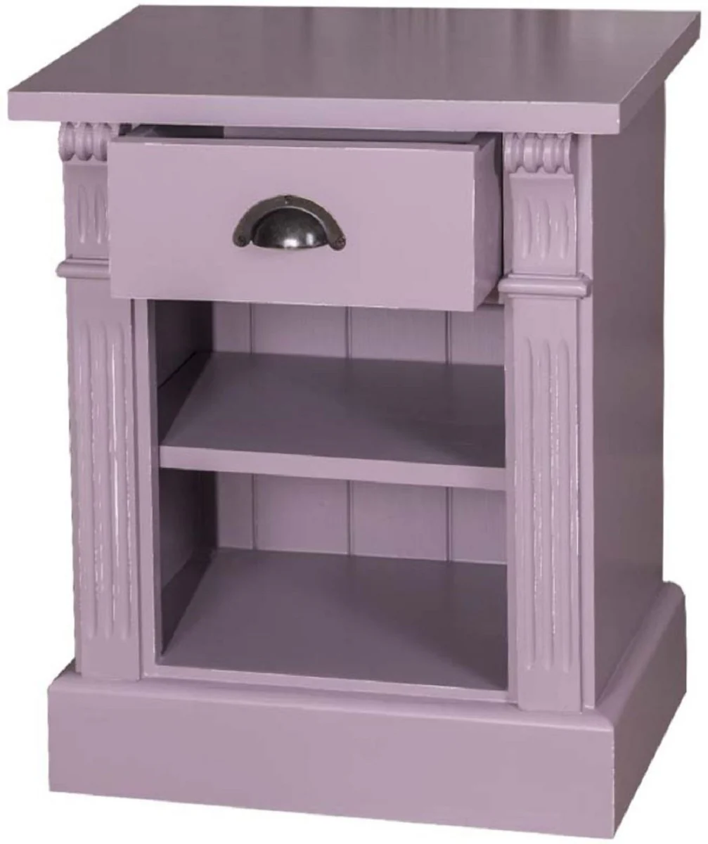 Country house style bedside table with drawer and shelf antique purple 49 x 33 x H. 60 cm - solid wood night dresser - bedside cabinet - country house style bedroom furniture
