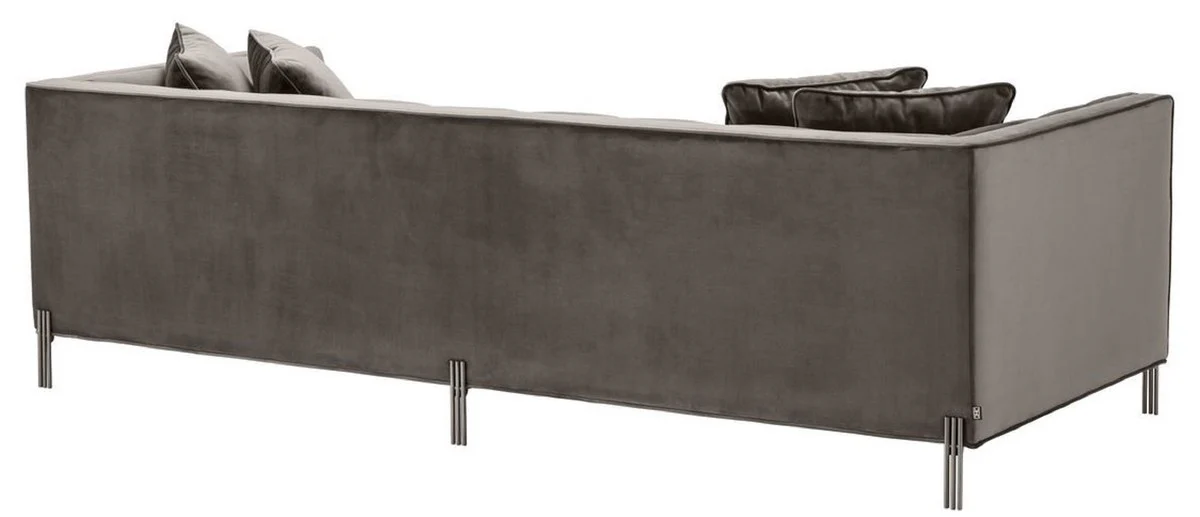 Luxury velvet sofa with 4 cushions gray / brass 231 x 95 x H. 68 cm - living room sofa - luxury quality