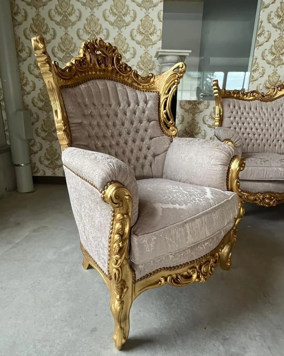Baroque living room set gray pattern / gold - 1 baroque sofa & 2 baroque armchairs - living room furniture in baroque style - baroque furniture - baroque living room furnishings