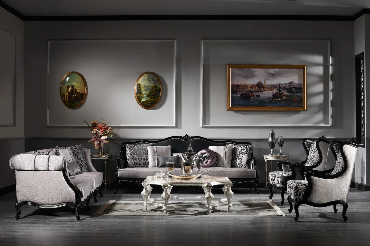 Luxus Barock Wohnzimmer Set - 2 Sofas & 2 Sessel & 1 Couchtisch - Wohnzimmermöbel im Barockstil - Edel & Prunkvoll - Luxus Qualität - Made in Italy