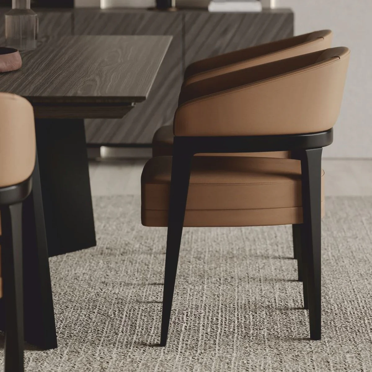 Luxury Dining Room Chair Set of 6 with Armrests Brown / Black - Hotel & Dining Room Furniture