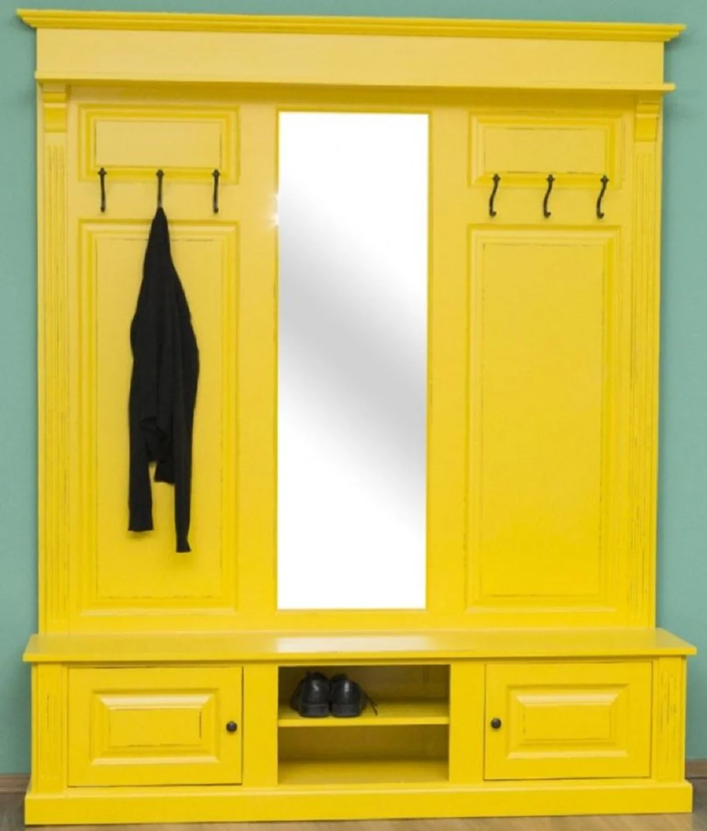 Country house style wardrobe antique yellow 180 x 41 x H. 210 cm - solid wood wardrobe with mirror - country house style wardrobe furniture
