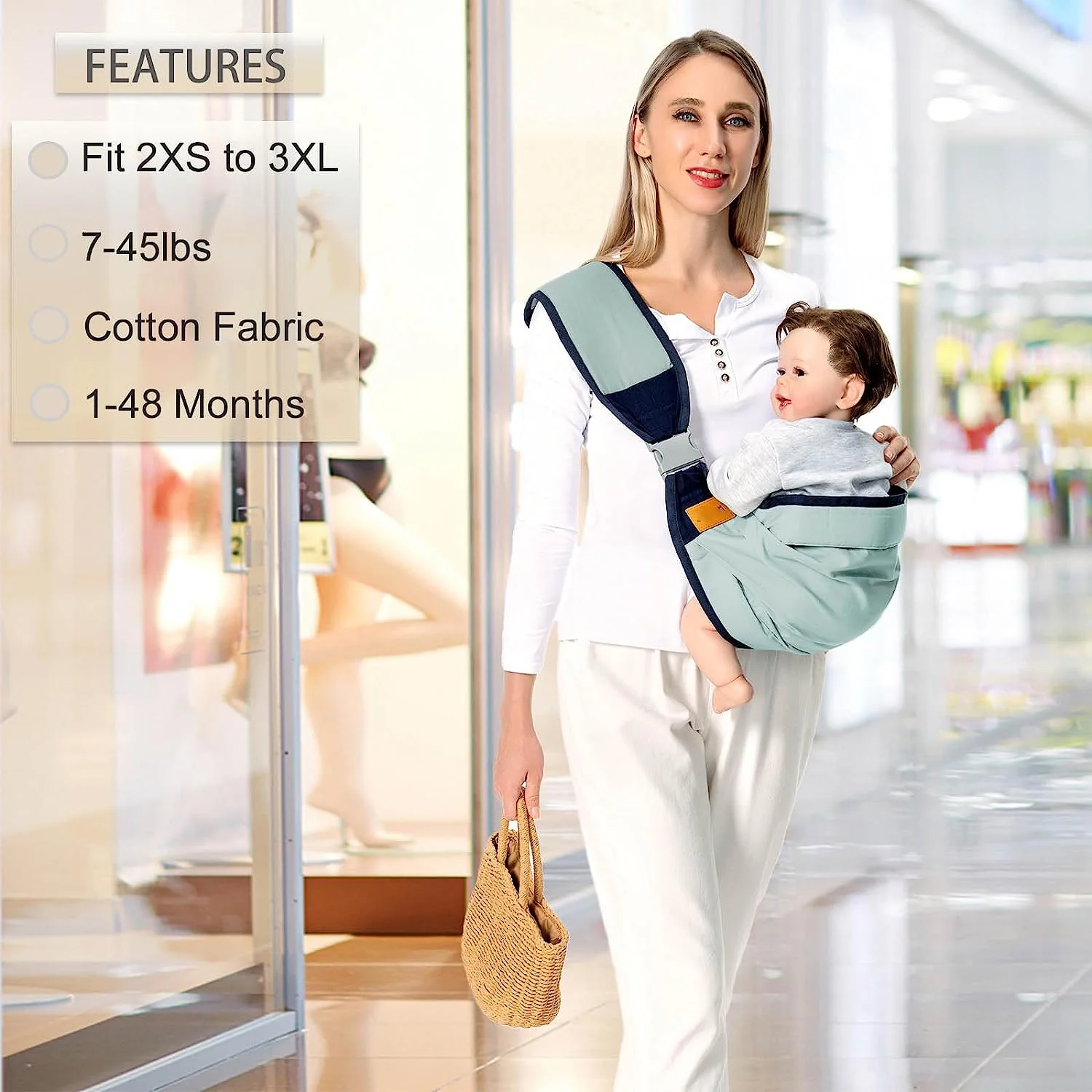 Babytrage für Neugeborene bis Kleinkinder, leichte Babytrage, Babytragetuch, Baby-Hüftsitztrage für Kleinkindertrage, Babyhaltertrage, Stilltrage, Tragkraft 3,6–20,3 kg, Grau