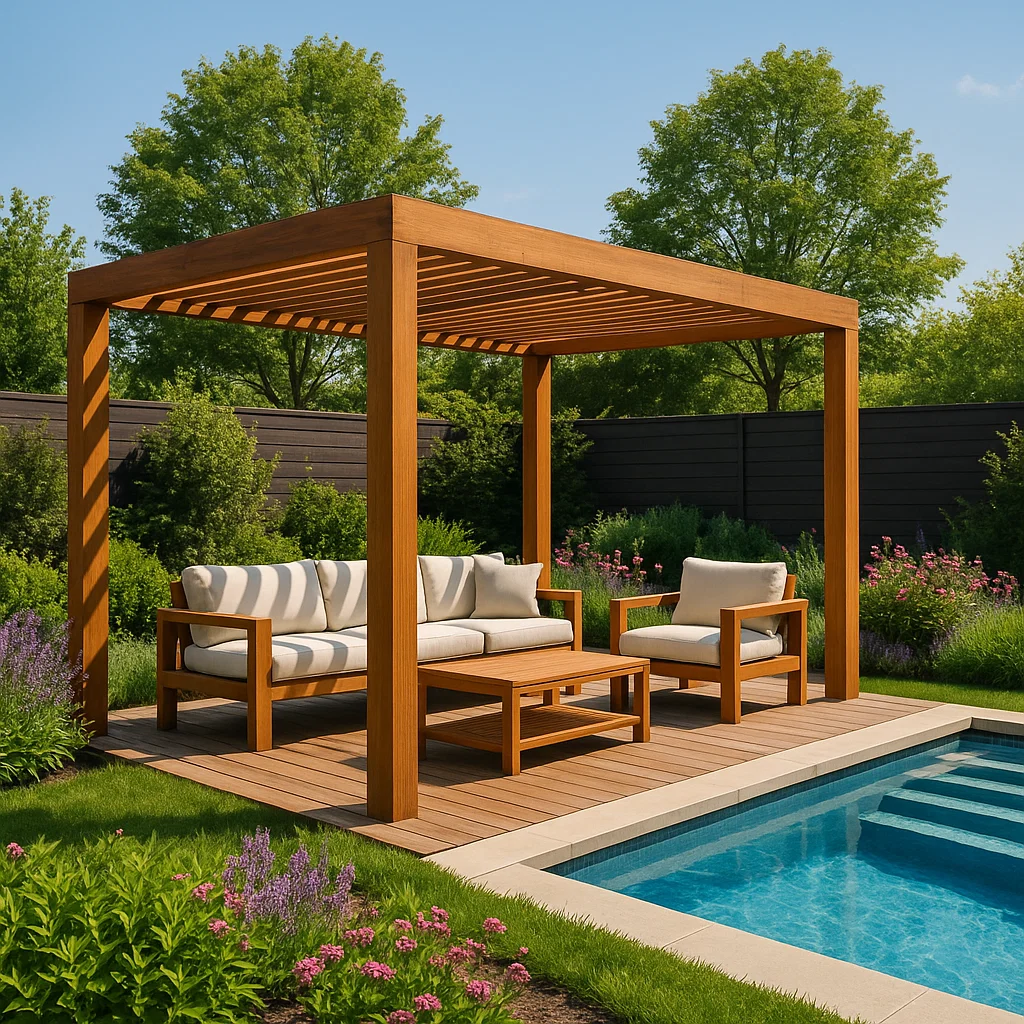 Gartenpergola aus Holz – Holzfarbe – für den Außenbereich, 400 cm lang x 250 cm hoch x 387 cm tief evptDeA305IT