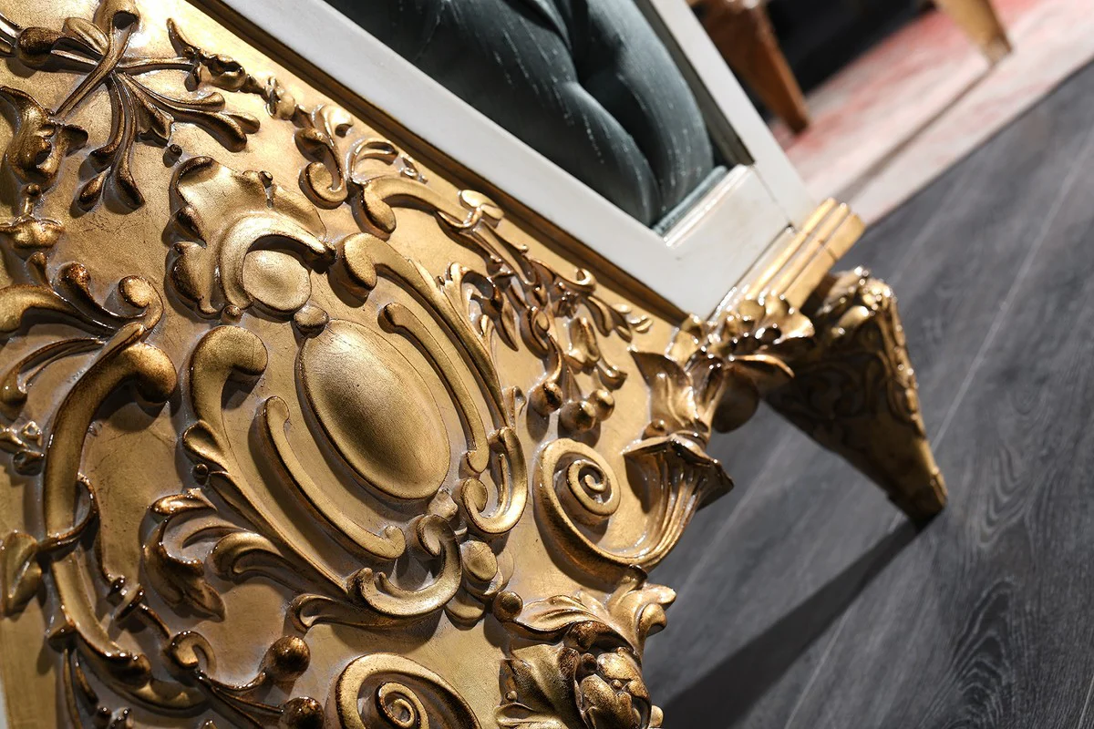 Luxury baroque sofa turquoise / white / gold 256 x 89 x H. 90 cm - Magnificent Chesterfield living room sofa in the baroque style