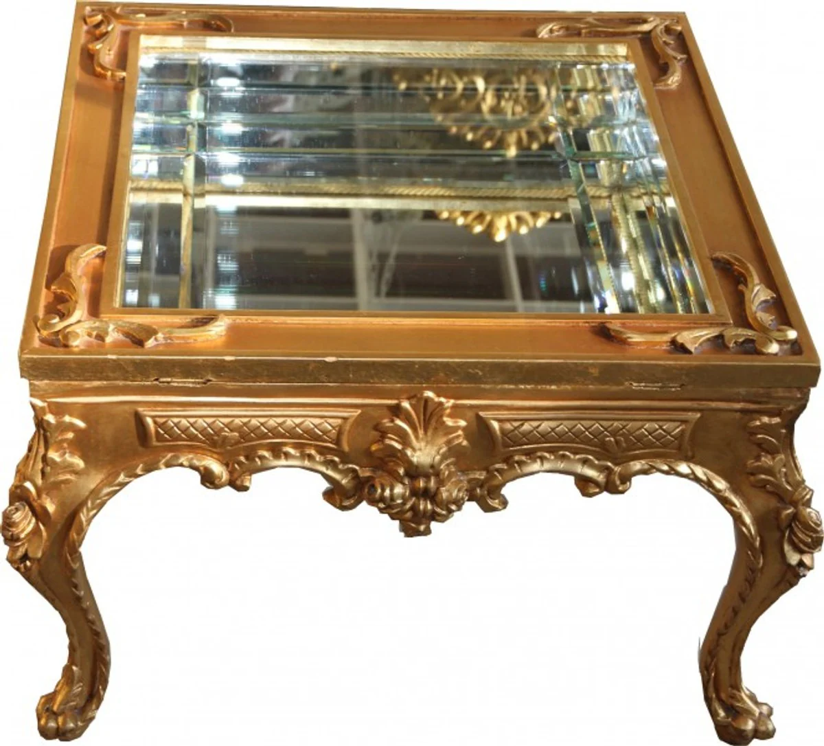 Magnificent baroque coffee table gold mirrored with hinged glass lid 67 x 67 cm unique living room salon table furniture