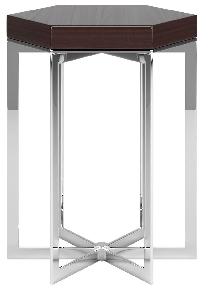 Luxury Art Deco side table dark brown / silver 50 x 50 x H. 55 cm - Noble hexagonal table - Art Deco living room furniture - Luxury quality