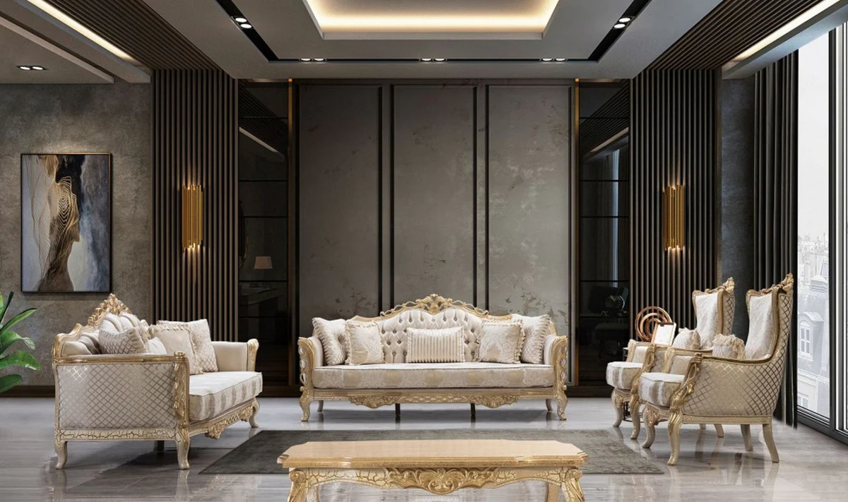 Luxury baroque coffee table antique gold / white 120 cm - baroque style living room furniture