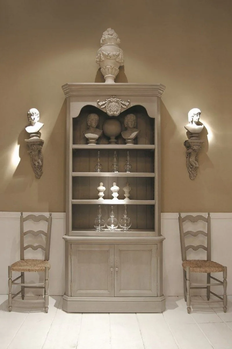 Luxury country house style bookcase gray 110 x 47 x H. 240 cm - handmade solid wood cabinet with 2 doors - shelf cabinet - elegant country house style solid wood furniture