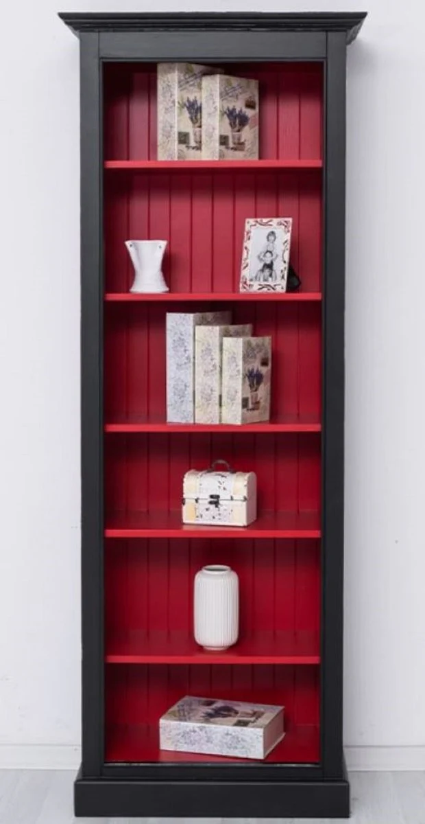 Country house style solid wood bookcase black / red H. 210 cm - country house style furniture