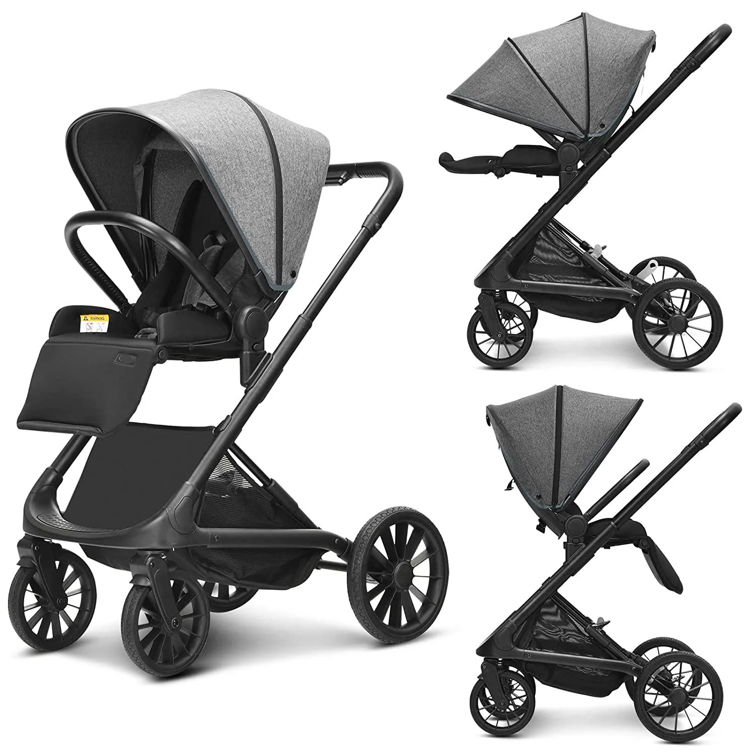 Kinderwagen, umkehrbarer Stubenwagen für Neugeborene, einhändig faltbarer, schnell zusammenklappbarer Kinderwagen mit Aluminiumrahmen, verstellbarem Verdeck, 5-Punkt-Sicherheitsgurt für Säuglinge und Kleinkinder (schwarz)