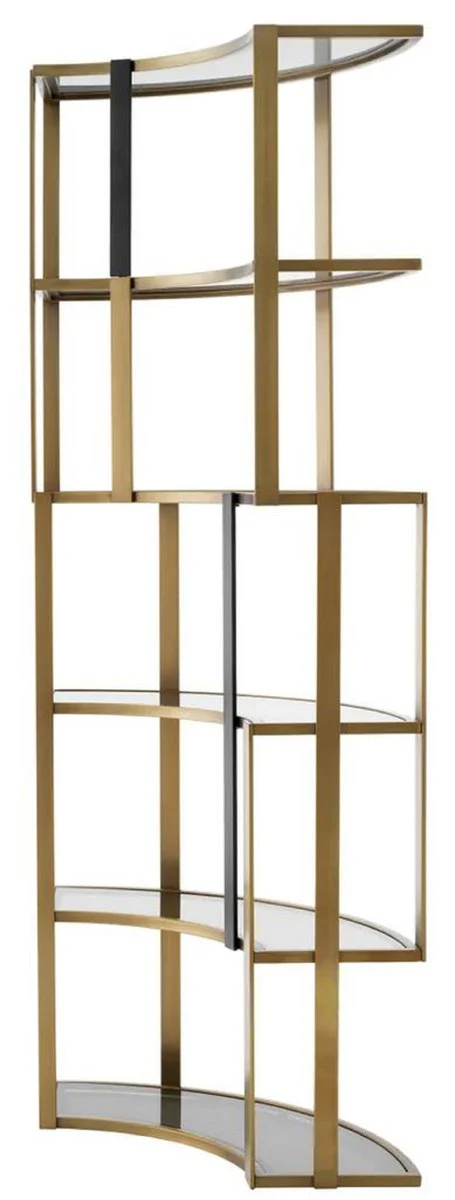 Luxury shelf cabinet brass / black / gray 115 x 37 x H. 240 cm - Curved metal cabinet with 6 glass shelves - Living room furniture - Hotel furniture - Luxury furniture - Luxury quality