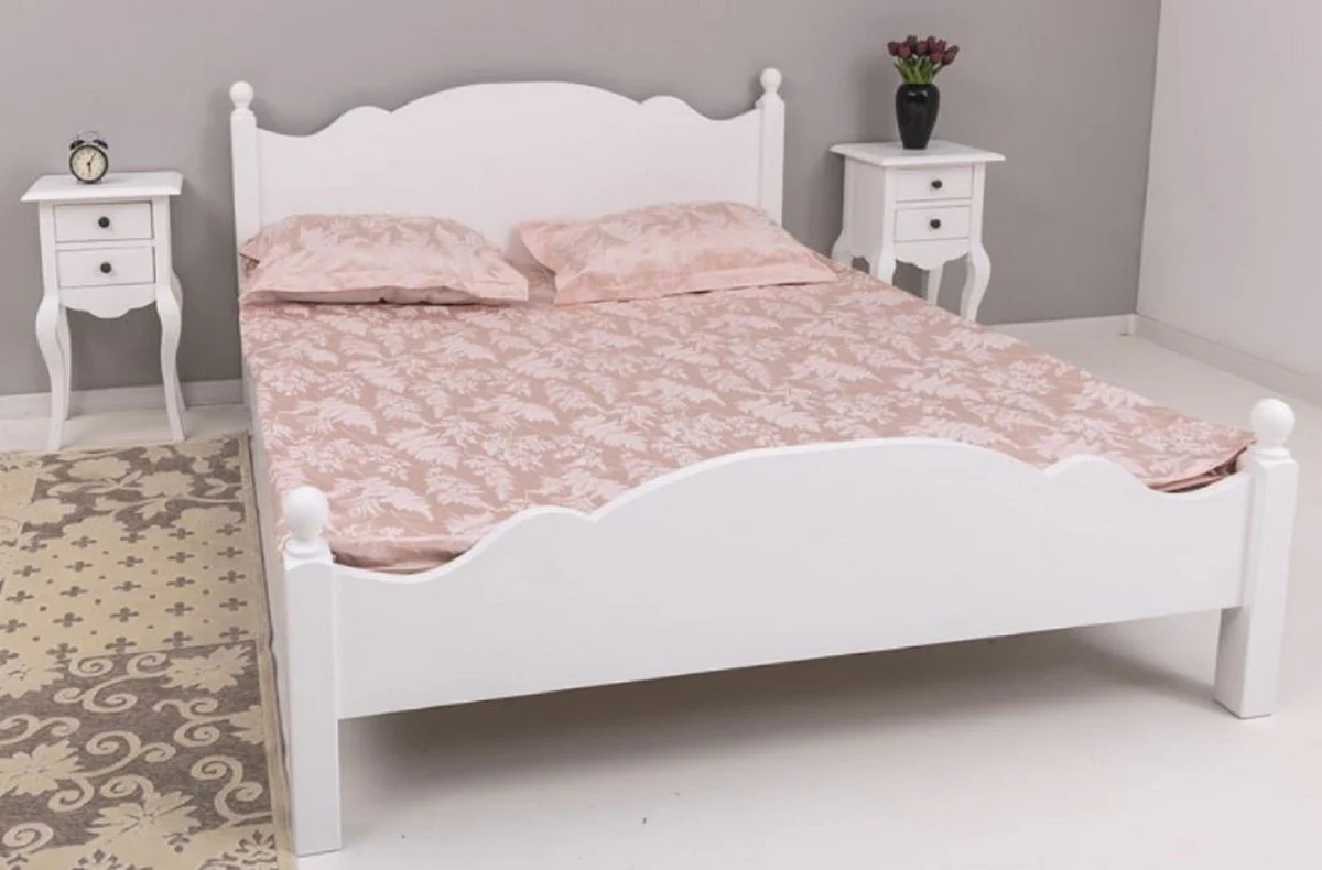 Country house style solid wood bedroom set white - 1 country house style double bed & 2 country house style bedside tables - solid wood bedroom furniture - bedroom furniture in country house style