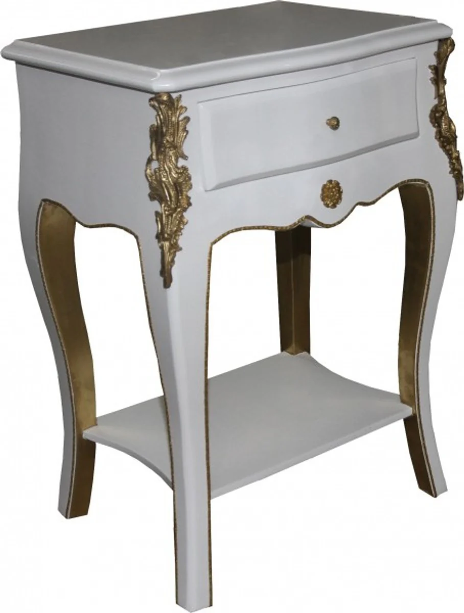 Baroque chest of drawers white/gold H 70 cm, W 49 cm, D 37 cm - bedside table chest of drawers