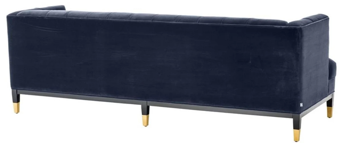 Luxury living room sofa midnight blue / black / brass 230 x 85 x H. 79 cm - Chesterfield velvet sofa