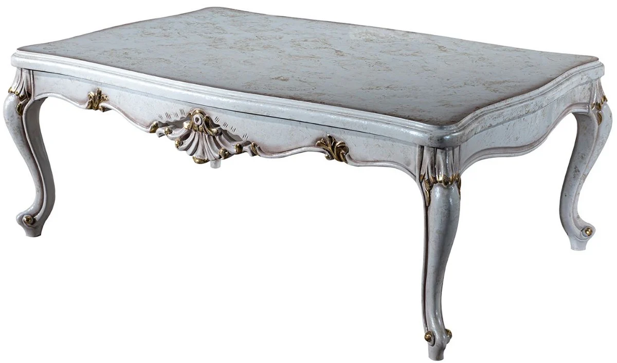 Luxury baroque coffee table antique white / gold 118 x 80 x H. 48 cm - solid wood living room table - living room furniture in baroque style