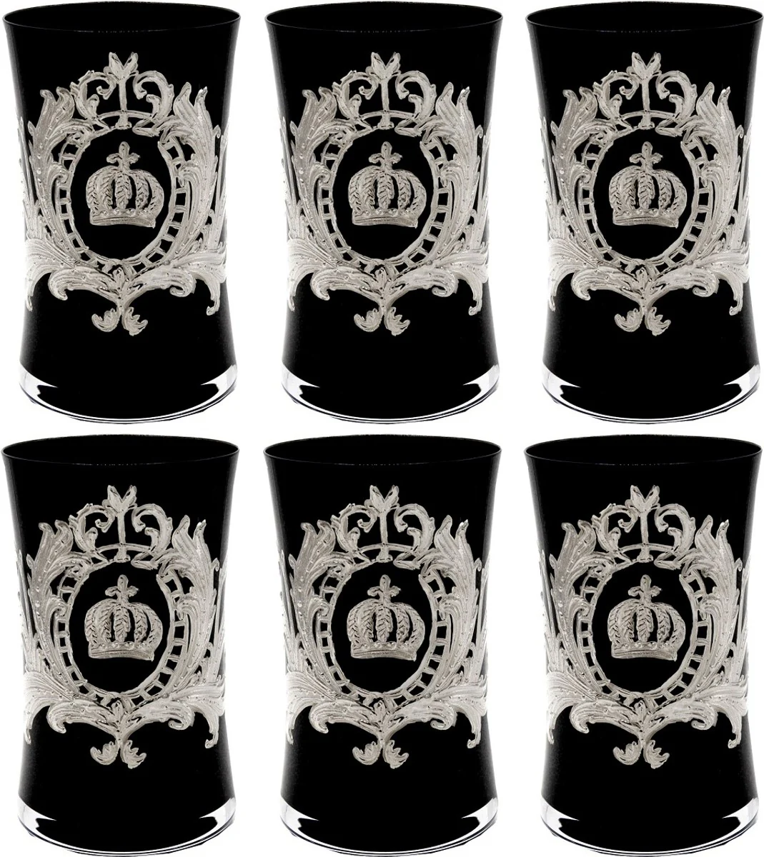 Pompöös by Luxus water glass set black / silver Ø 8 x H. 13 cm - water glasses with elegant platinum coating - Pompöös glasses designed by Harald Glööckler
