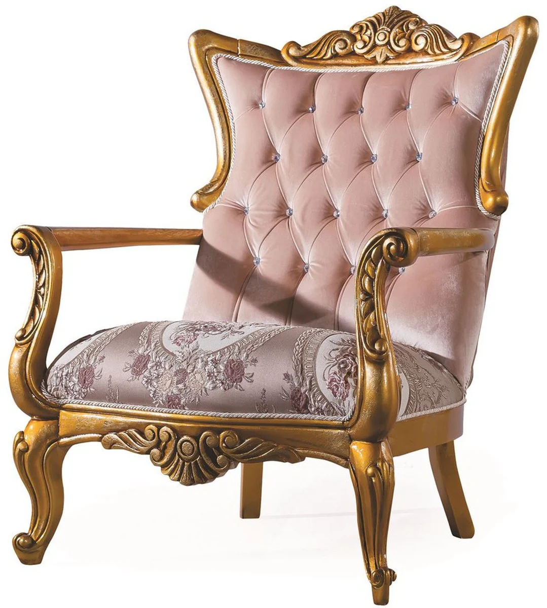 Luxury Baroque Living Room Set Pink / Gold - 2 Sofas & 2 Armchairs & 1 Coffee Table - Living Room Furniture - Noble & Magnificent