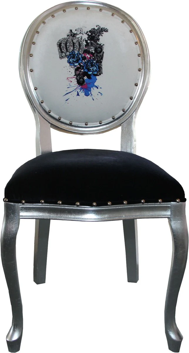 Pompöös by Luxury Baroque Dining Room Chair Black / White / Silver - Pompööser Baroque Chair designed by Harald Glööckler