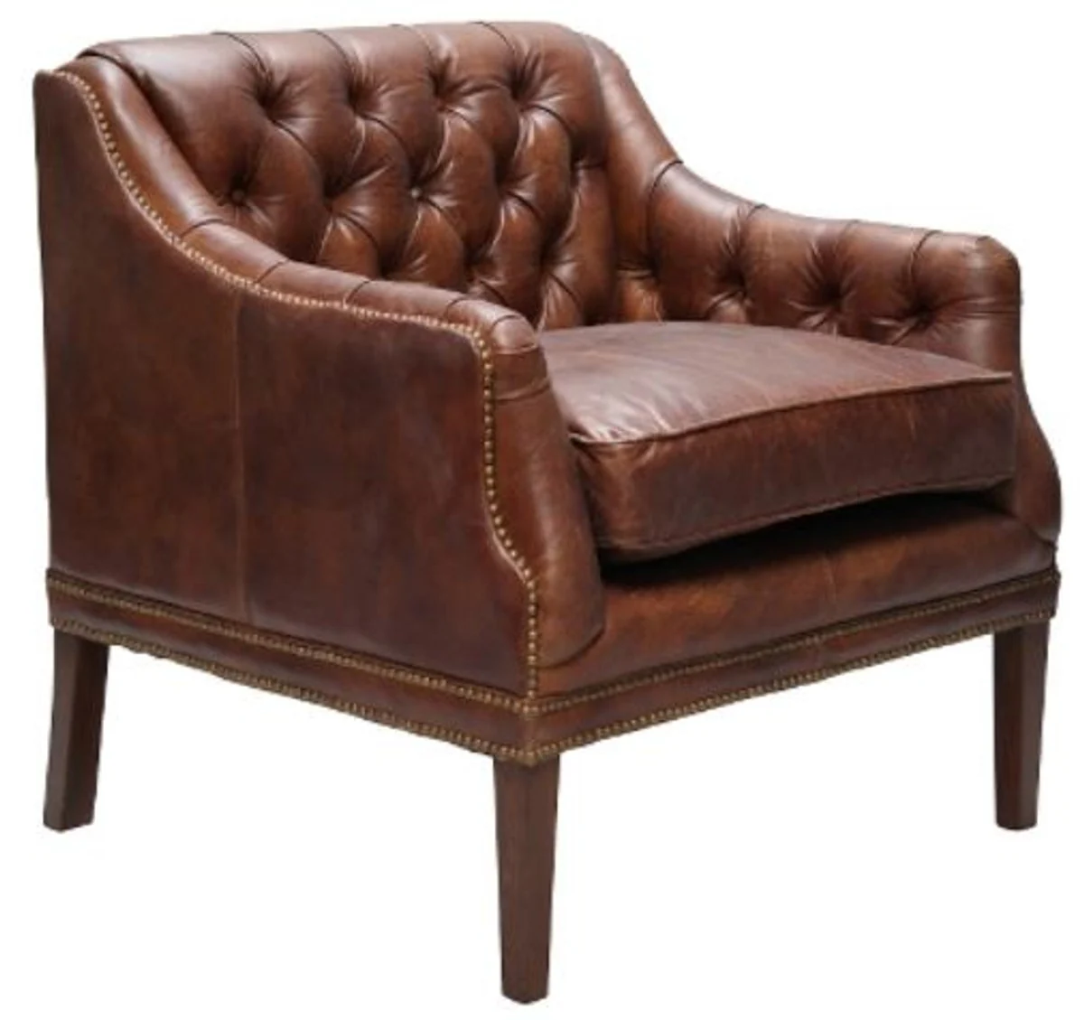 Real leather living room armchair dark brown 80 x 77 x H. 85 cm - luxury living room furniture