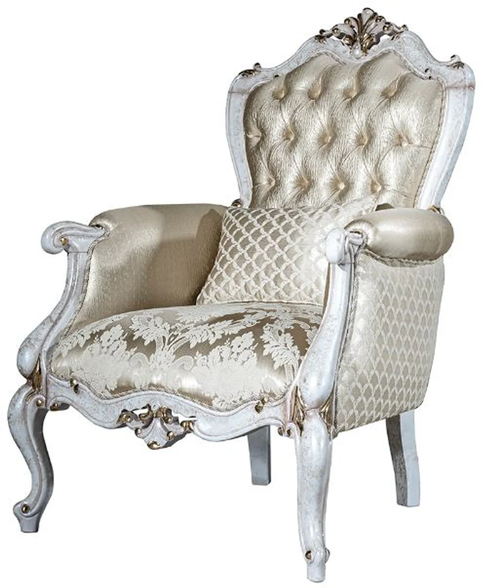 Luxury Baroque Living Room Set Gold Pattern / Antique White / Gold - 2 Sofas & 2 Armchairs & 1 Coffee Table - Living Room Furniture in Baroque Style - Noble & Magnificent