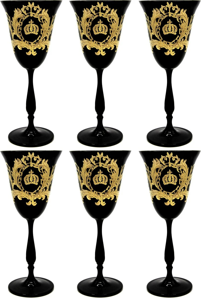 Pompöös by Luxus white wine glass set black / gold Ø 8.7 x H. 20.3 cm - white wine glasses with 24 carat gold plating - Pompöös wine glasses designed by Harald Glööckler