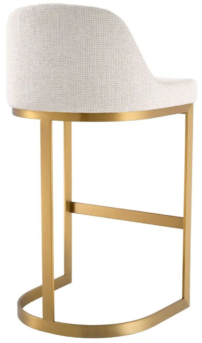 Luxury bar chair cream white / brass 51.5 x 47 x H. 91 cm - Padded stainless steel bar stool - Bar furniture - Luxury furniture - Luxury quality