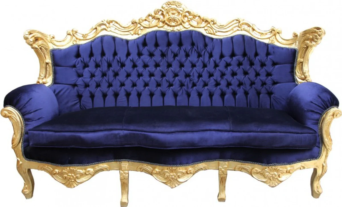 Baroque Sofa Master Royal Blue / Gold - Living Room Furniture Couch Lounge