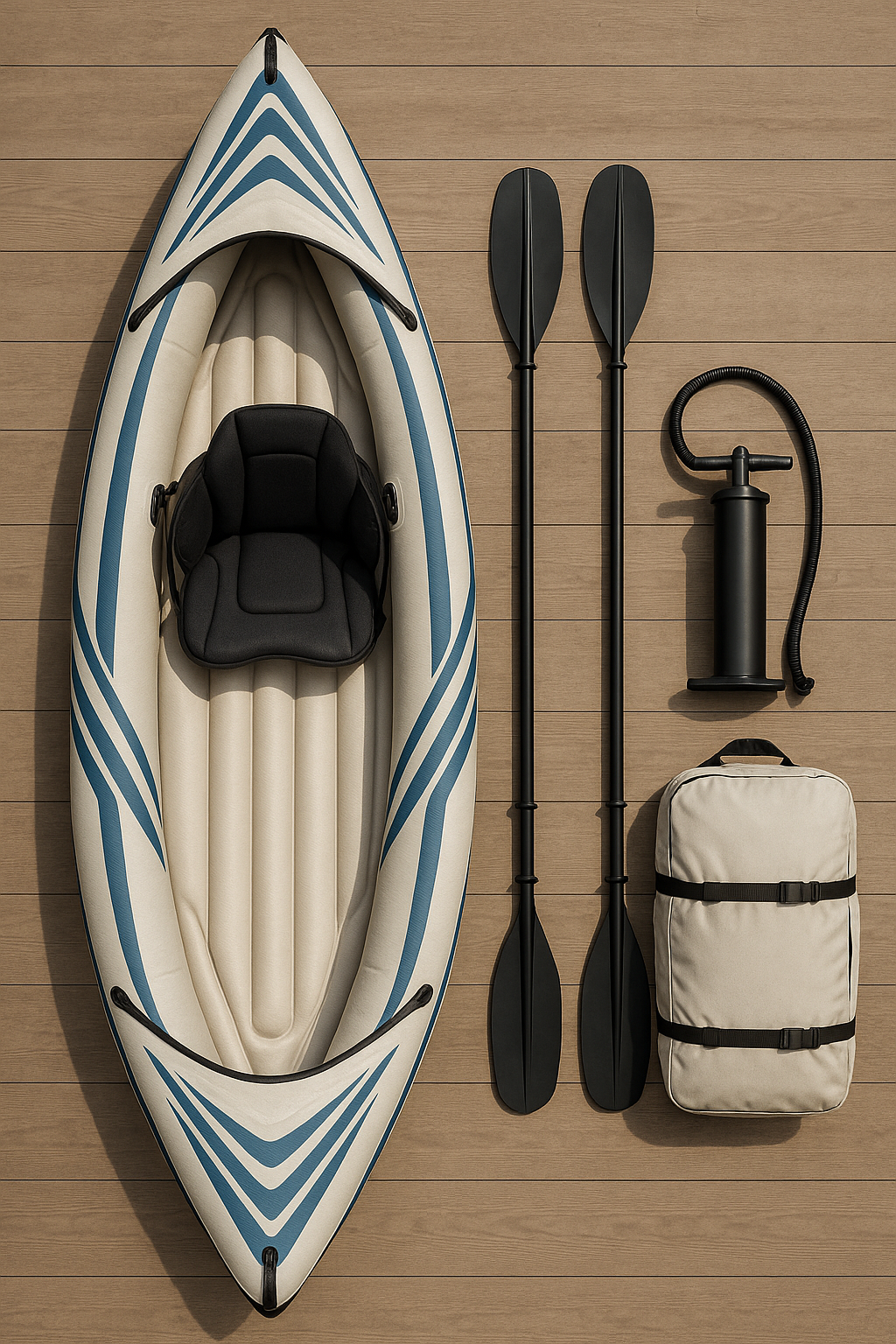 Aufblasbares Einzelkajak mit Montagefunktion, beige/blau, PVC, für See und Fluss, 295 x 76 x 37 cm, hHUVLXT495dY