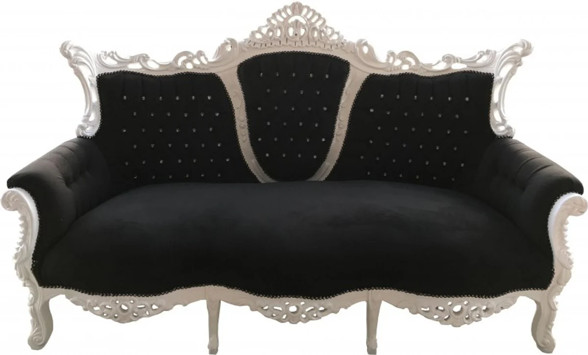 Baroque 3-seater sofa Master black / white with bling bling glitter stones - living room furniture couch lounge - limited edition