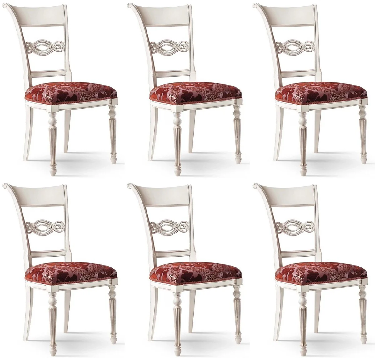 Luxury Baroque Dining Room Chair Set Bordeaux Red / Pink / White - Noble Baroque Dining Room Chairs Set of 6 - Baroque Dining Room Furniture - Luxury Quality - Made in Italy