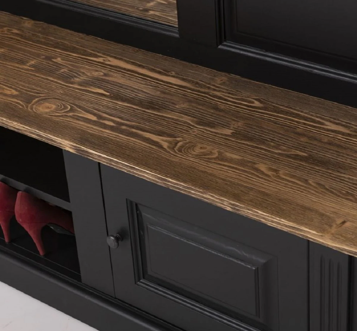 Country house style wardrobe black / brown 180 x 41 x H. 210 cm - solid wood wardrobe with mirror - country house style wardrobe furniture