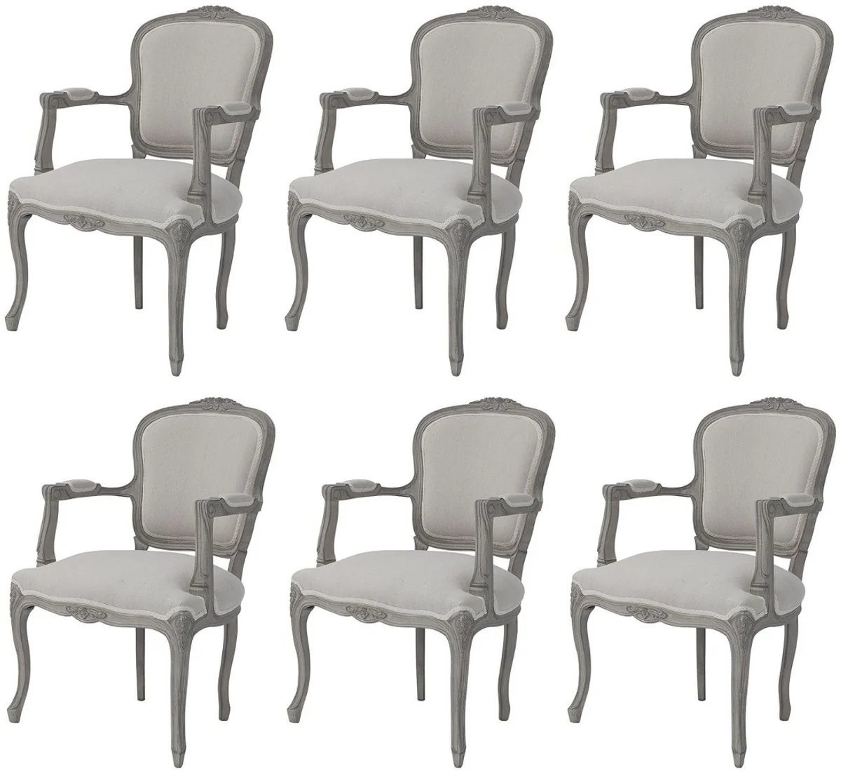 Luxury Baroque Dining Room Chair Set Gray - 6 handmade dining chairs with armrests in Baroque style - Baroque dining room furniture - Luxury quality