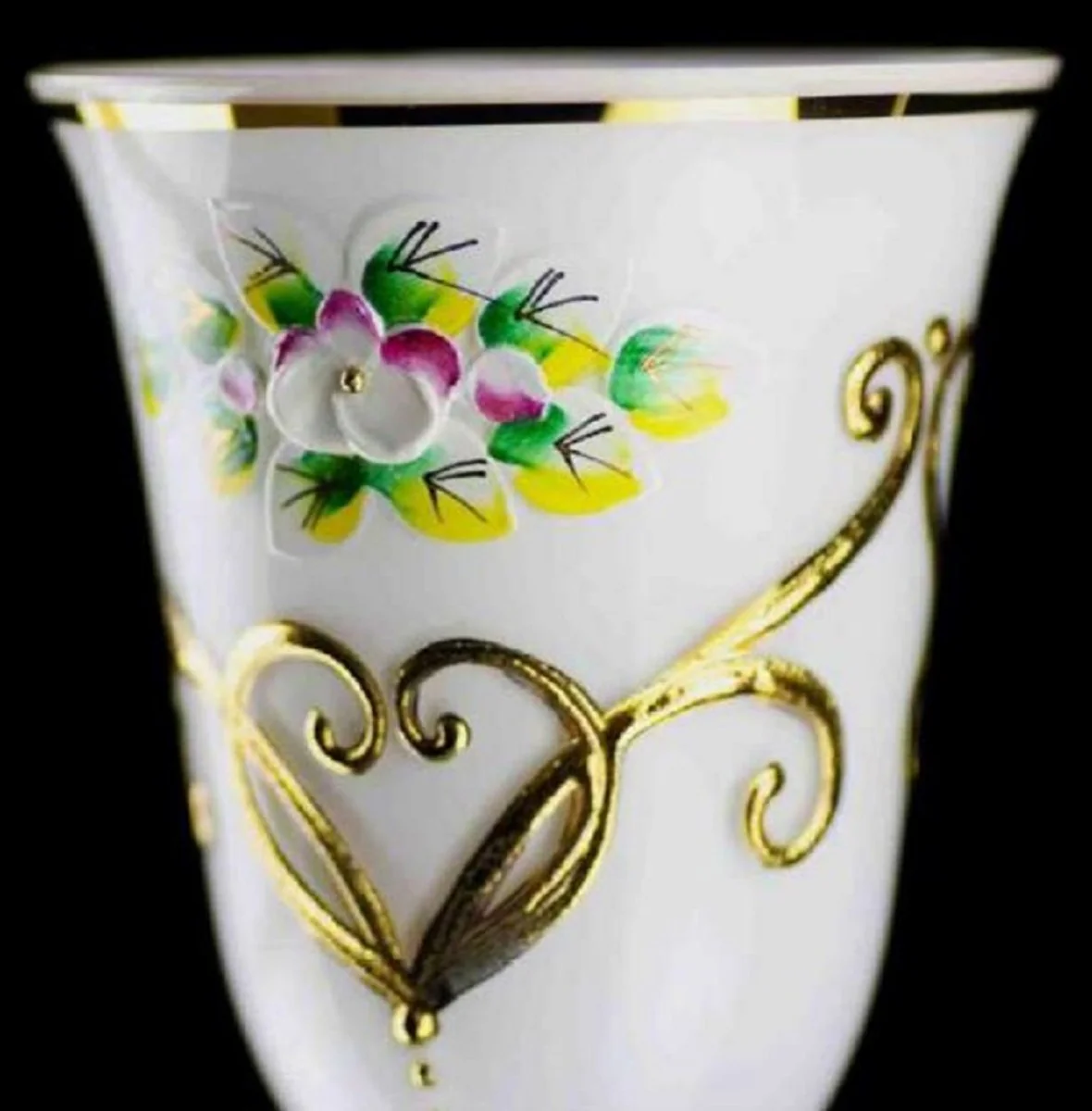 Luxury Baroque Liqueur Glass Set of 6 White / Multicolored / Gold Ø 5.5 x H. 17 cm - Handmade and hand-painted Liqueur Glasses - Hotel & Restaurant Accessories - Luxury Quality