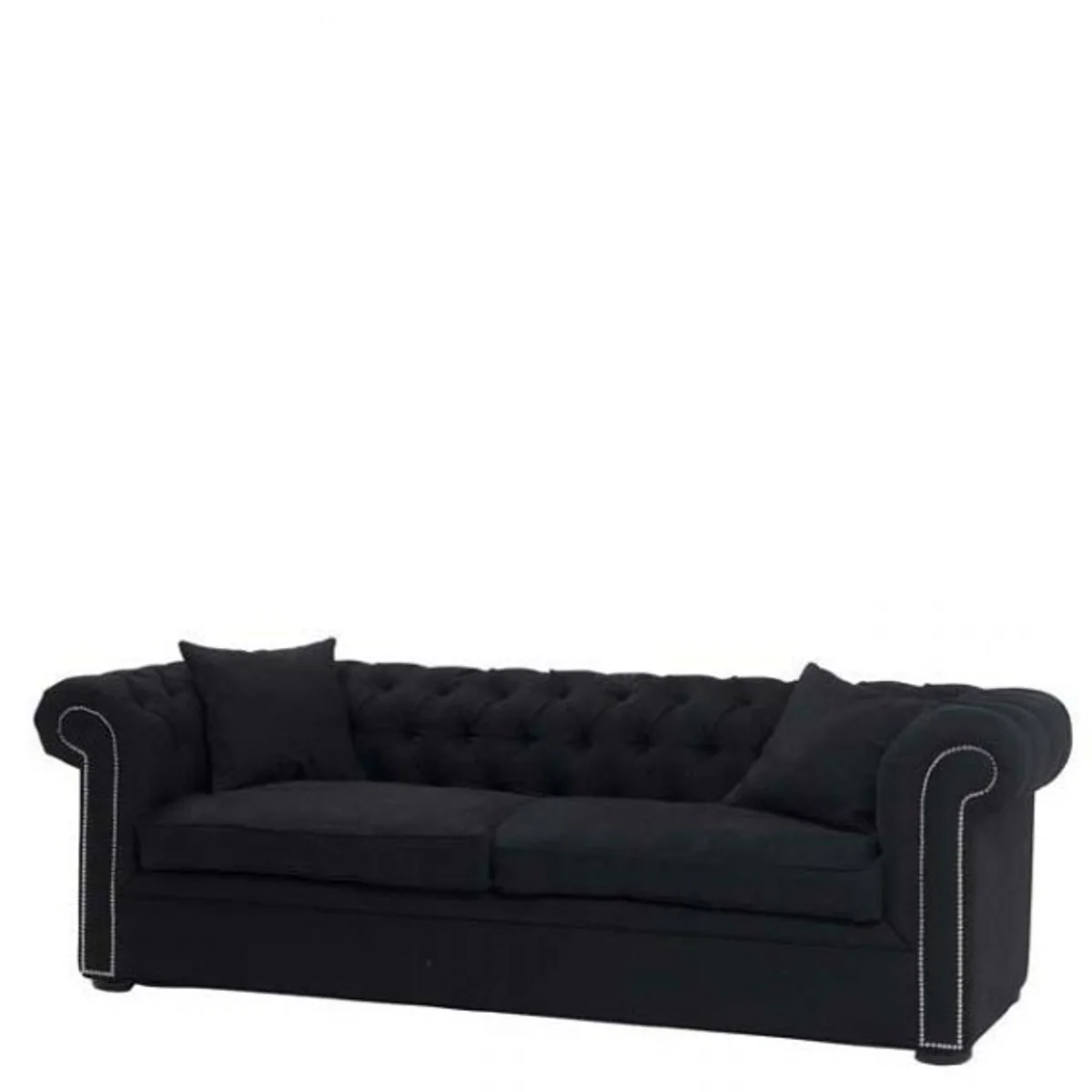 Chesterfield Luxury Sofa Black Linen 240cm Length - Furniture