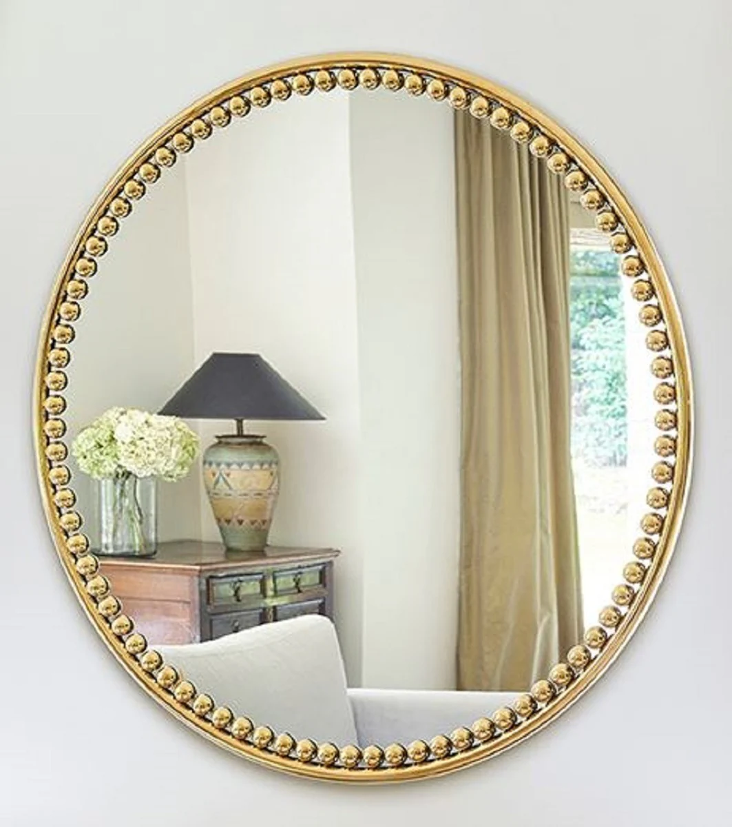 Luxury wall mirror gold Ø 107 cm - round living room mirror with metal frame - bedroom mirror - bathroom mirror - cloakroom mirror - luxury collection