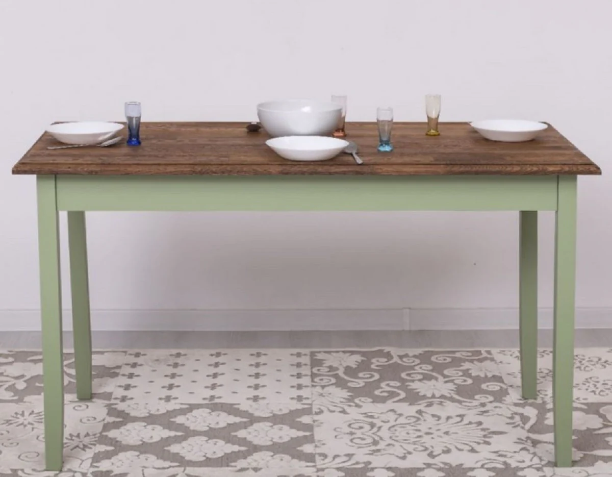 Country house style dining table dark brown / green 140 x 70 x H. 78 cm - solid wood kitchen table - country house style dining room furniture