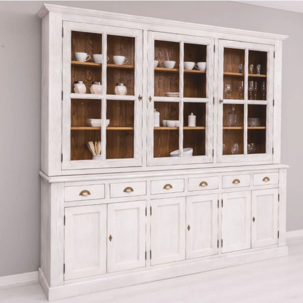 Country house style dining room cabinet light gray / brown 245 cm - dining room furniture