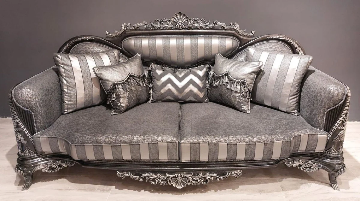 Luxury Baroque Sofa Silver / Gray / Black / Silver - Magnificent Living Room Sofa - Baroque Living Room Furniture - Noble & Magnificent