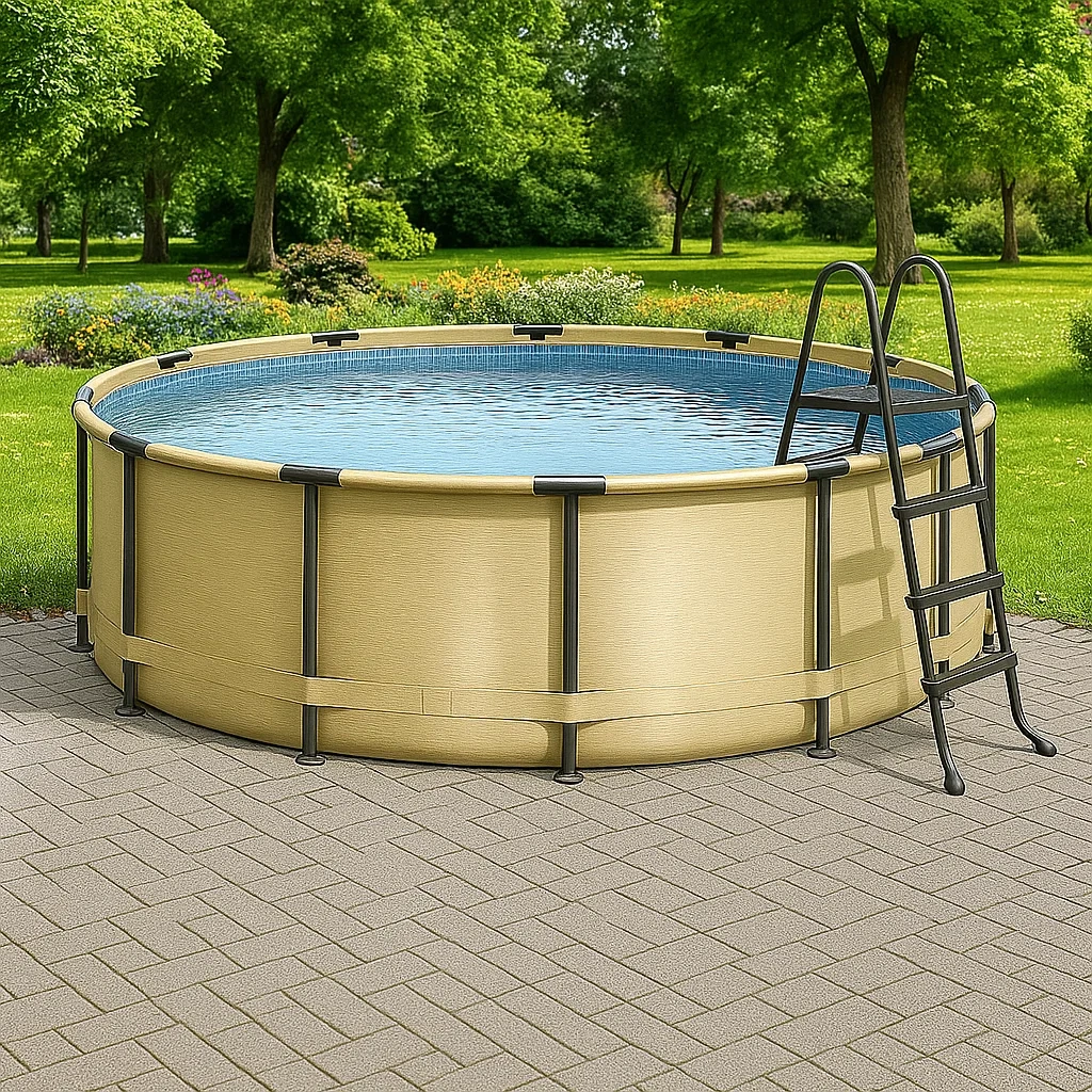 Runder, röhrenförmiger Swimmingpool 358 x 98 cm, beige, mit Filter und Leiter YQOLyvm261ti