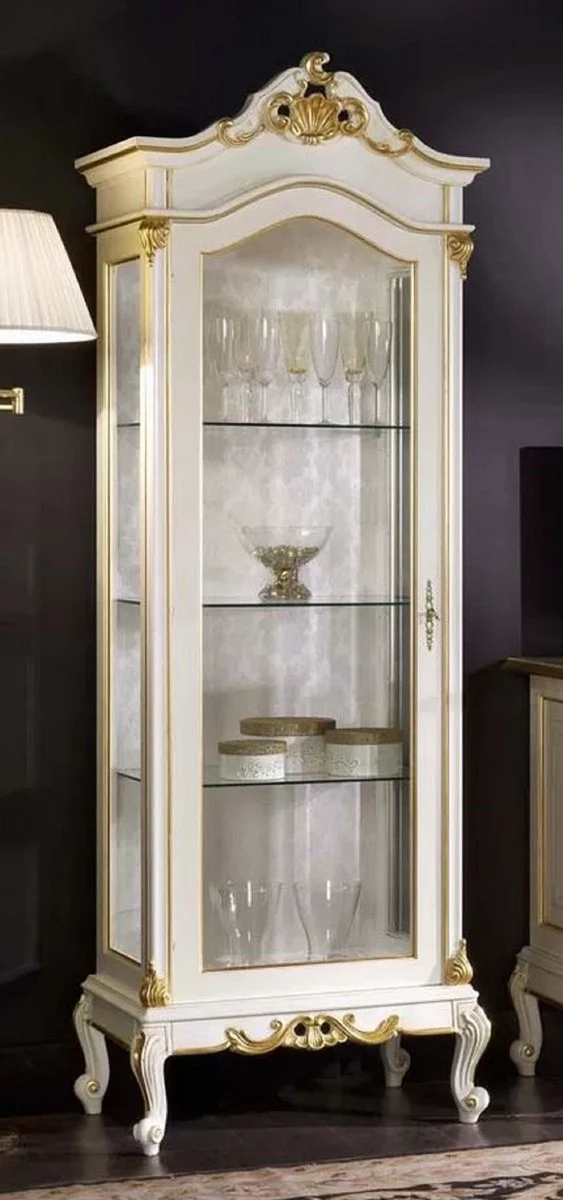 Luxury Baroque display cabinet white / gold - Handcrafted solid wood display cabinet with glass door - Magnificent Baroque furniture - Luxury quality - Made in Italy
