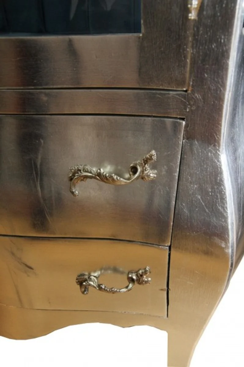 Baroque display cabinet silver with azure interior fabric - antique style furniture