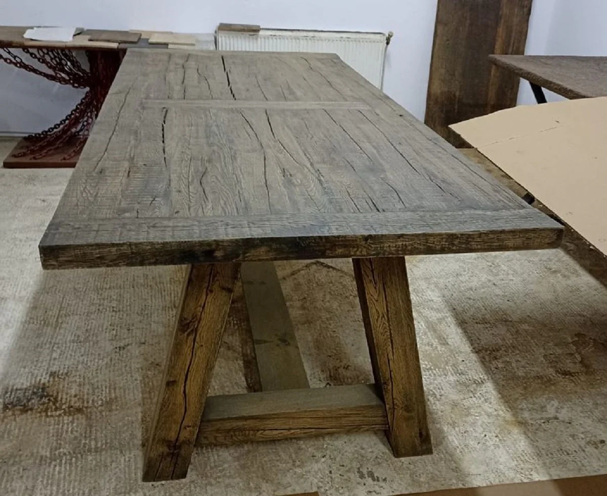 Country house style dining table rustic gray 220 x 100 x H. 77 cm - Rustic solid wood kitchen table - Rustic solid wood dining room furniture - Country house style dining room furniture
