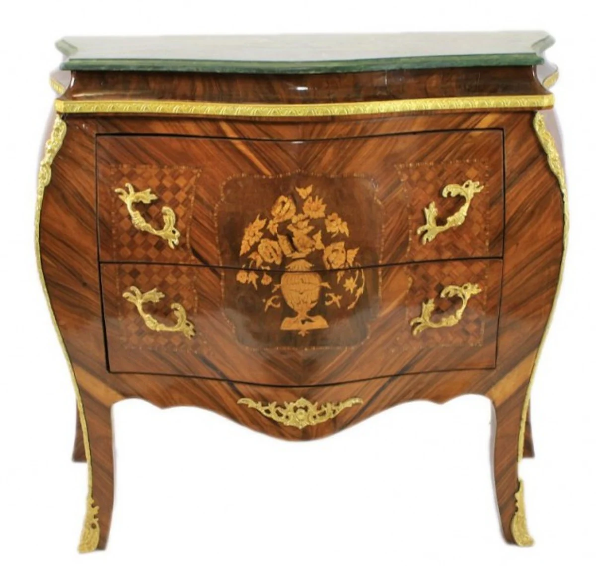 French Baroque chest of drawers brown with green marble top 2 drawers from Casa Padrino
