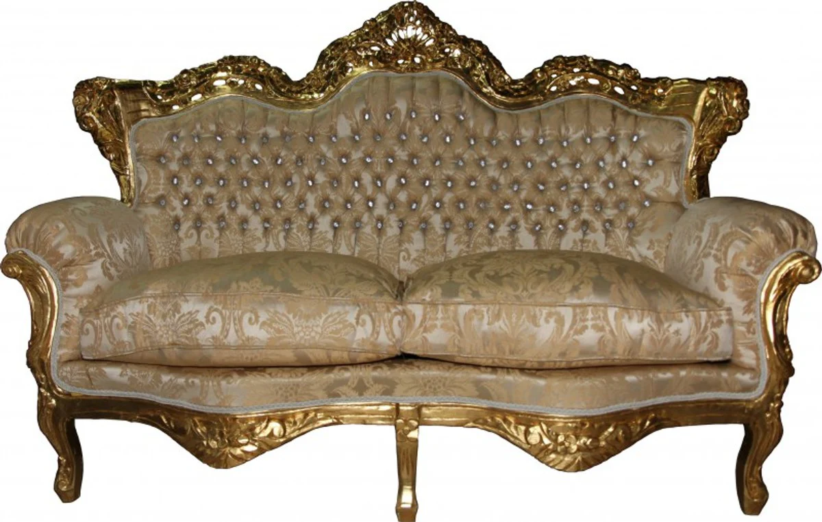 Baroque 2-seater sofa Master cream baroque pattern/gold with bling bling rhinestones Mod3 - living room couch furniture lounge