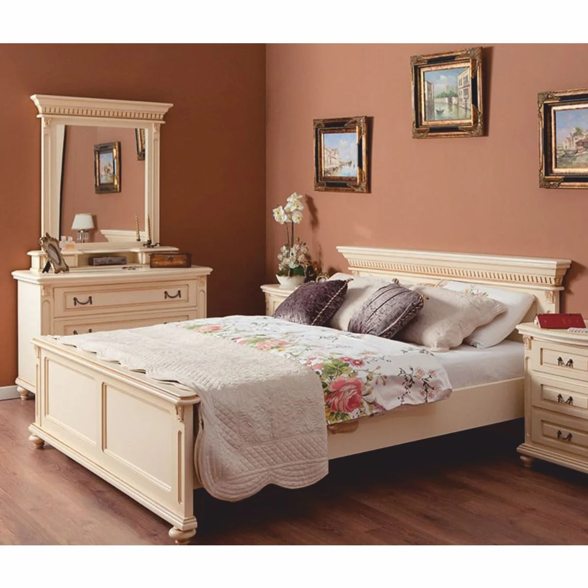 Luxury Baroque double bed cream 180 x 200 cm - Baroque bedroom furniture