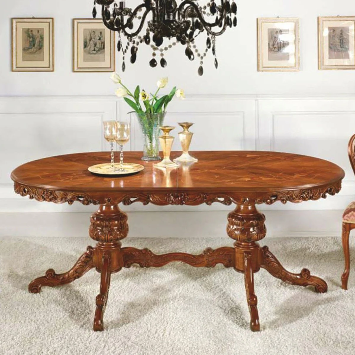 Luxury Baroque Dining Table Brown 200-250 cm - Baroque Furniture - Made in Italy